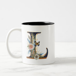 Taza Bicolor Elegante bohemio floral letra L