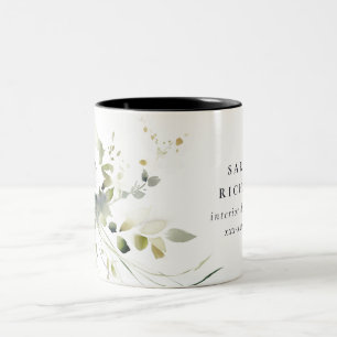 Taza Bicolor Elegante Boho moderno Resumen Floral blanca verde