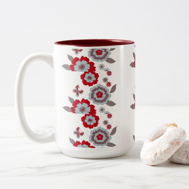 Taza Bicolor Elegante café de flores moderno elegante (Con donut)