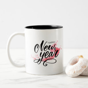 Taza Bicolor "Elegante caligrafía de Año Nuevo Feliz"