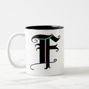 Taza Bicolor Elegante caligrafía Monograma F