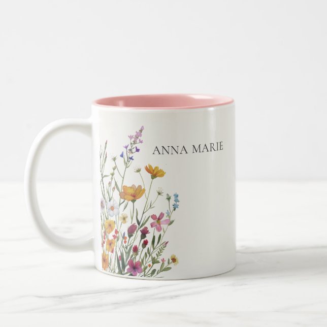 Taza Bicolor Elegante Chic Floral Personalizado (Izquierda)