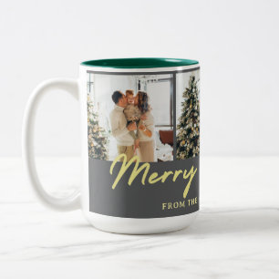 Taza Bicolor Elegante Chic Navidad Familiar con Múltiples Fotos