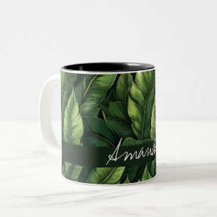 Taza Bicolor Elegante color de agua verde hoja de plátano con n