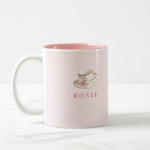 Taza Bicolor Elegante Coquette Preppy Té Rosa con Bow