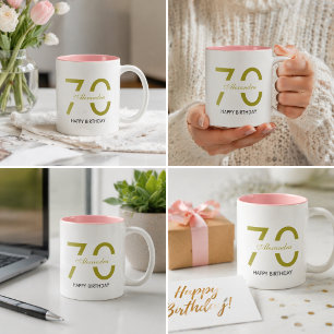 Taza Bicolor Elegante Cumpleaños Setenta Nombre Dorado Minimali
