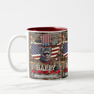Taza Bicolor Elegante Día del Trabajador Solidario con bandera 