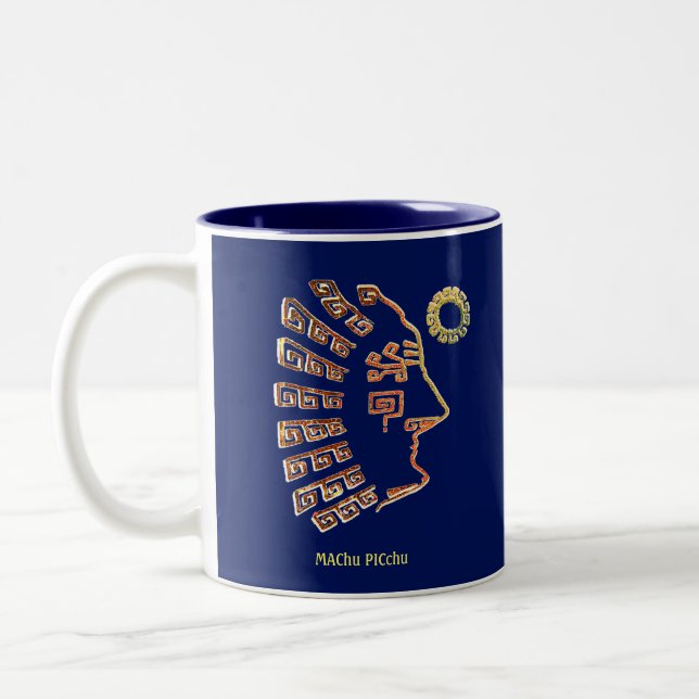 Taza Bicolor Elegante dibujo artístico de Machu Picchu en azul (Izquierda)
