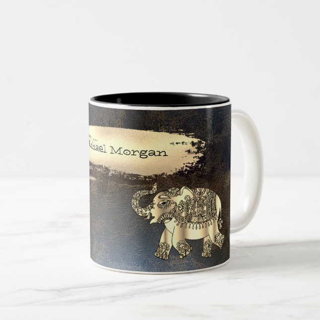 Taza Bicolor Elegante elefante dorado, pincel, piel (Anverso derecho)