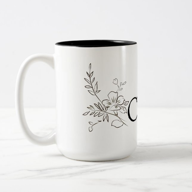 Taza Bicolor Elegante flor línea blanco negro (Izquierda)