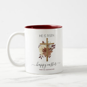 Taza Bicolor Elegante Floral Feliz Cruz de Pascua Cristiana