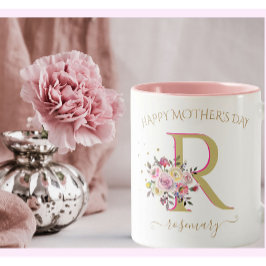 Taza Bicolor Elegante Floral Gold Rosa TU Monograma Nombre