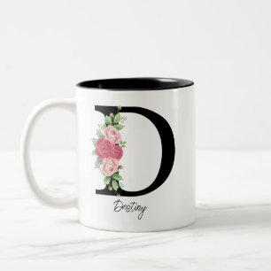 Taza Bicolor Elegante Floral Personalizada Monograma Café Mug D