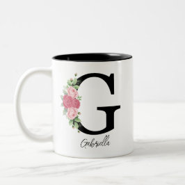 Taza Bicolor Elegante Floral Personalizada Monograma Café Mug G