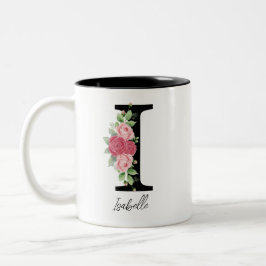 Taza Bicolor Elegante Floral Personalizada Monograma Café Mug I