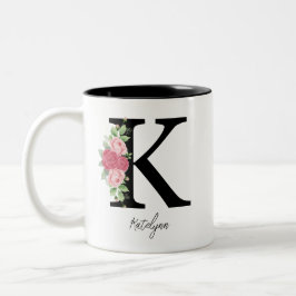 Taza Bicolor Elegante Floral Personalizada Monograma Café Mug K