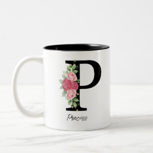 Taza Bicolor Elegante Floral Personalizada Monograma Café Mug P
