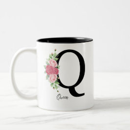 Taza Bicolor Elegante Floral Personalizada Monograma Café Mug Q