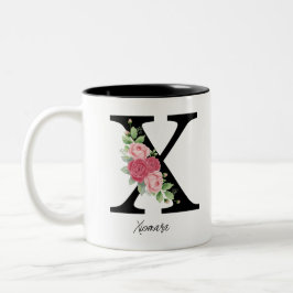 Taza Bicolor Elegante Floral Personalizada Monograma Café Mug X