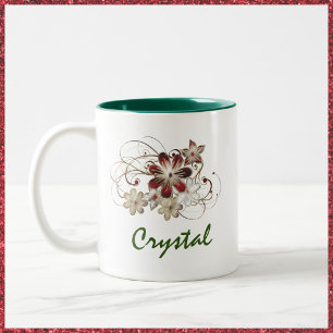 Taza Bicolor Elegante floral roja y verde