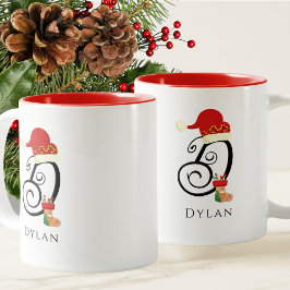 Taza Bicolor Elegante letra inicial D de escritura moderna para