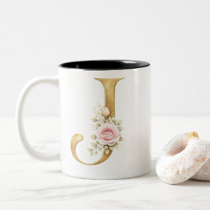 Taza Bicolor Elegante logotipo de monograma de letra J floral d