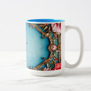 Taza Bicolor Elegante marco floral con diseño dorado