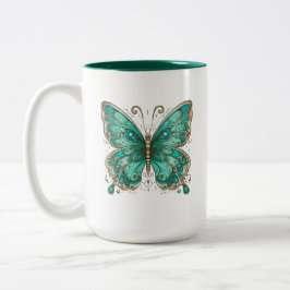 Taza Bicolor Elegante mariposa turquesa grande