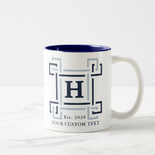 Taza Bicolor Elegante Monograma de Clave Griega en Azul Marino 