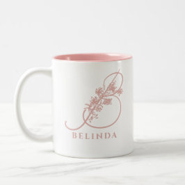 Taza Bicolor Elegante Monograma de Floral Script Rosa Nupcial