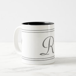 Taza Bicolor Elegante Monograma inicial blanco a rayas