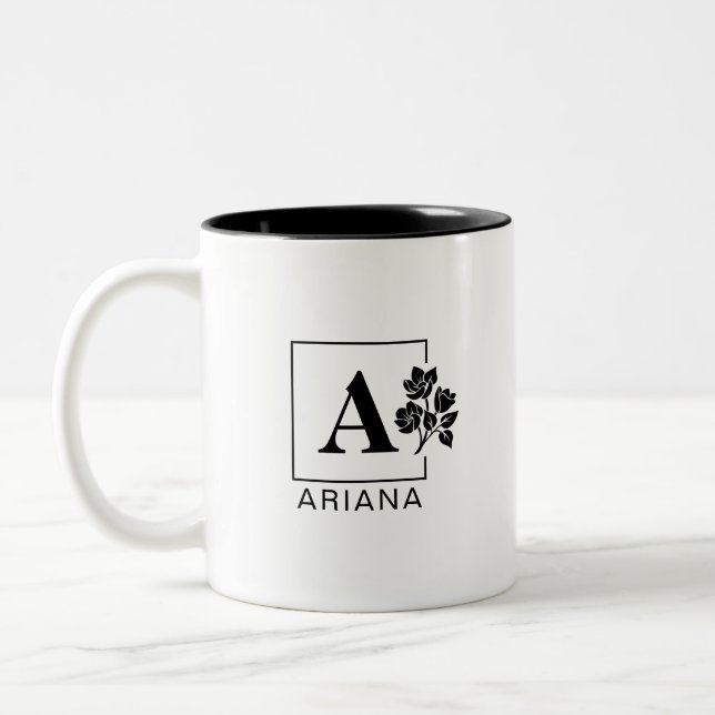 Taza Bicolor Elegante Mug de Monograma Personalizado - Blanco y (Izquierda)