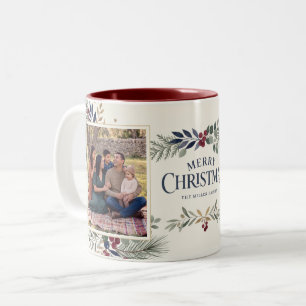 Taza Bicolor Elegante Navidad con Verdor Invernal Feliz Navidad