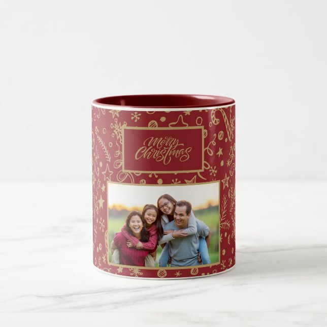 Taza Bicolor Elegante Navidad de fotografía familiar Personaliz (Centro)