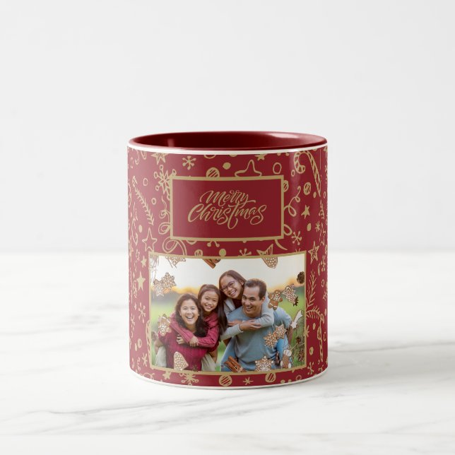 Taza Bicolor Elegante Navidad de fotografía familiar Personaliz (Centro)