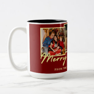 Taza Bicolor Elegante Navideña Rústica con Varias Fotos Feliz N