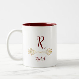 Taza Bicolor Elegante Nombre Único de Monograma Feliz Navidad