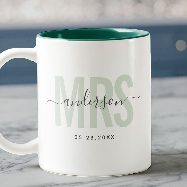 Taza Bicolor Elegante Nueva Fecha de Boda MRS Nombre Personaliz (Subido por el creador)