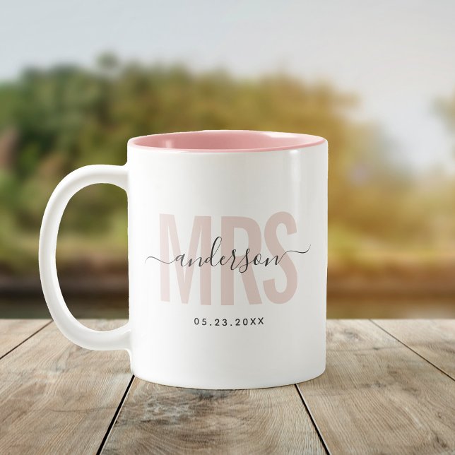 Taza Bicolor Elegante Nueva Fecha de Boda MRS Nombre Personaliz (Subido por el creador)