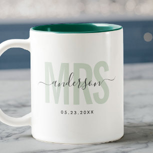 Taza Bicolor Elegante Nueva Fecha de Boda Nombre Personalizado 
