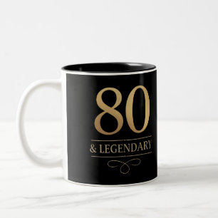 Taza Bicolor Elegante Oro 80 y Legendario Cumpleaños