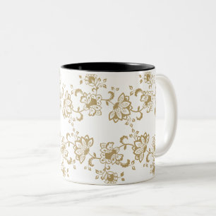 Taza Bicolor Elegante patrón botánico floral dorado