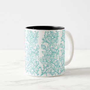 Taza Bicolor Elegante patrón botánico floral turquesa