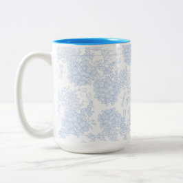 Taza Bicolor Elegante patrón floral azul y blanco