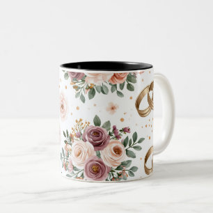 Taza Bicolor Elegante patrón floral de boda en acuarela