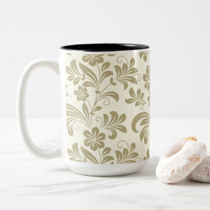 Taza Bicolor Elegante patrón floral dorado vintage