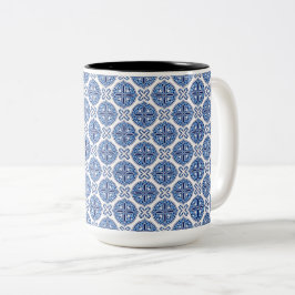 Taza Bicolor Elegante patrón marroquí azul y blanco