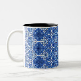 Taza Bicolor Elegante patrón portugués de azulejos azules y bla