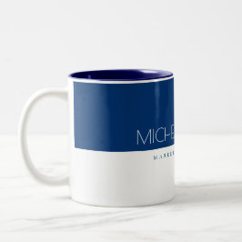 Taza Bicolor Elegante Personalizado azul oceánico nombre y trab