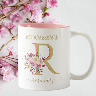 Taza Bicolor Elegante Personalizado dorado floral rosa Monogram
